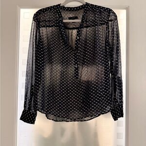 JCrew Navy Sheer Patterned Blouse